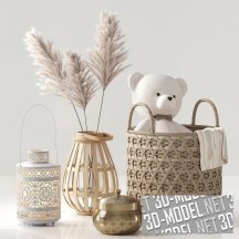 3d-модель Набор декора с медвежонком в плетеной корзине