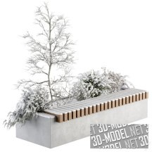 3d-модель Заснеженная скамейка с растениями