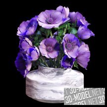3d-модель Букетик пурпурных анемонов в вазе
