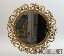 Круглое зеркало в золоченой раме в стиле рококо