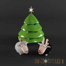 3d-модель Олень, овечка и елка