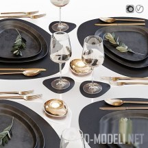 3d-модель Сервировка с оригинальными тарелками