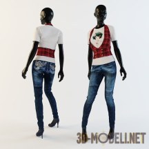 3d-модель Женские джинсы и жилет с футболкой