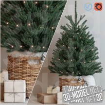 3d-модель Новогодняя елка в корзине и подарки