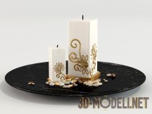 3d-модель Две свечи на блюде из мрамора