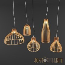 3d-модель Набор однотипных подвесных светильников из дерева