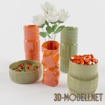 3d-модель Набор оранжевых и оливковых ваз
