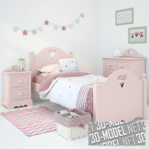 3d-модель Мебель и аксессуары в розовых тонах для детской спальни