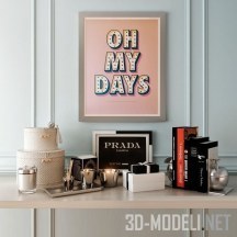 3d-модель Набор интерьерного декора с постером «oh my days»