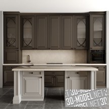 3d-модель Кухня темного цвета с белым островом