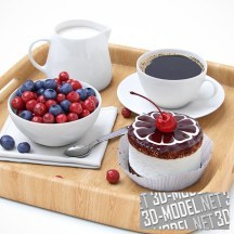 3d-модель Сет с ягодами, кофе и десертом