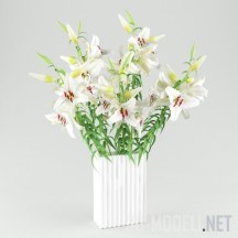 Белые лилии в прямоугольной вазе