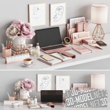 3d-модель Набор декора с розовым ноутбуком