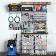3d-модель Инструменты для гаража, на полках