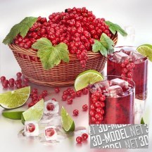 3d-модель Красная смородина, лайм и сок в стаканах со льдом