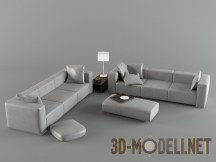 3d-модель Комплект мягкой мебели с пуфами