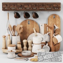 3d-модель Набор кухонного декора из дерева и керамики