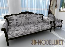 3d-модель Черно-белый диван в стиле арт-деко
