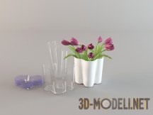 3d-модель Посуда для декора и ваза с тюльпанами