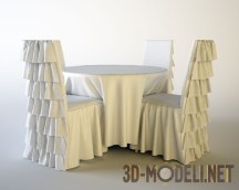 3d-модель Декоративные чехлы на стулья и скатерть на круглый стол