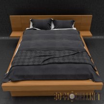 3d-модель Деревянная кровать с черным бельем
