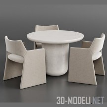 3d-модель Стулья FOLEY FAUX MOHAIR GRAY и стол LOLA ROUND CONCRETE От CB2