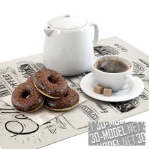 3d-модель Кофейный набор с пончиками в шоколаде
