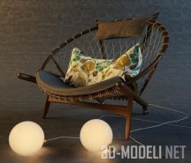 Кресло с подушкой и лампы-шары