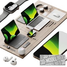 3d-модель Два ноутбука от Apple и другие аксессуары