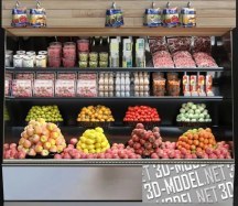 3d-модель Витрина супекрмаркета, с яйцами, соками, овощами и фруктами