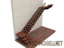3d-модель Деревянная трехмаршевая лестница