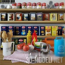 3d-модель Полки с посудой и продуктами