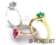 3d-модель Три изящных кольца с бриллиантами