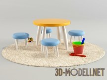 3d-модель Стол и стульчики на круглом ковре