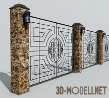 3d-модель Декоративный забор с фонарями