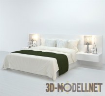 3d-модель Двуспальная кровать с подвесными тумбами
