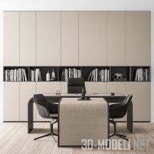 3d-модель Набор кабинетной мебели бежевого цвета