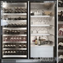 3d-модель Винный шкаф с вином и бокалами