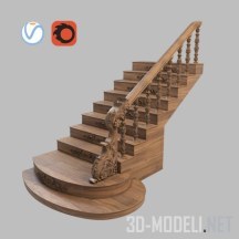 3d-модель Деревянная лестница с закругленными ступенями