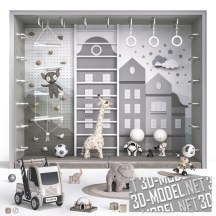 3d-модель Набор для детской, с декоративными домиками и шведской стенкой