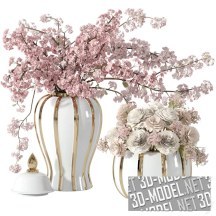 3d-модель Две бело-золотые вазы с цветами