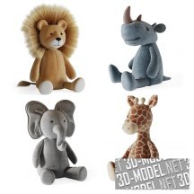 3d-модель Четыре мягкие игрушки - африканские звери