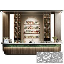 3d-модель Ресторанная барная стойка с алкоголем на полках