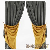3d-модель Классические шторы с золотистым подбоем
