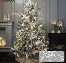 3d-модель Рождественская елка и декор в золотистых тонах