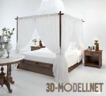 Деревянная кровать с балдахином из тюли
