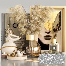 3d-модель Декоративный сет с книгой Coco Chanel и золотыми элементами