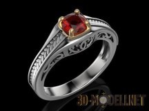 3d-модель Перстень из белого металла с красным камнем