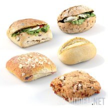 3d-модель Сет с булочками и бутербродами