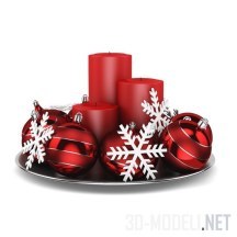 3d-модель Свечи, шары и снежинки